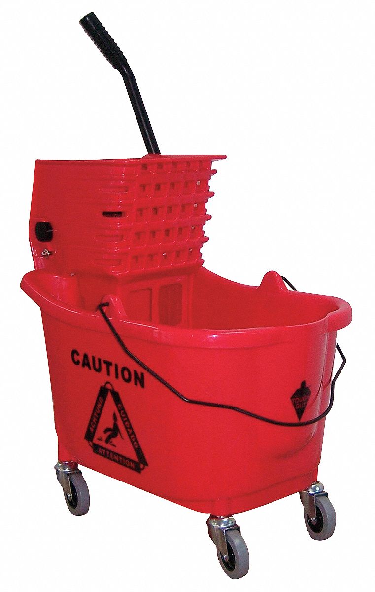 Mop Bucket and Wringer, Red, Side Press