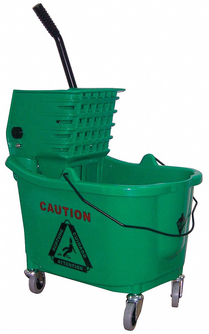 Mop Bucket and Wringer, Green, Side Press
