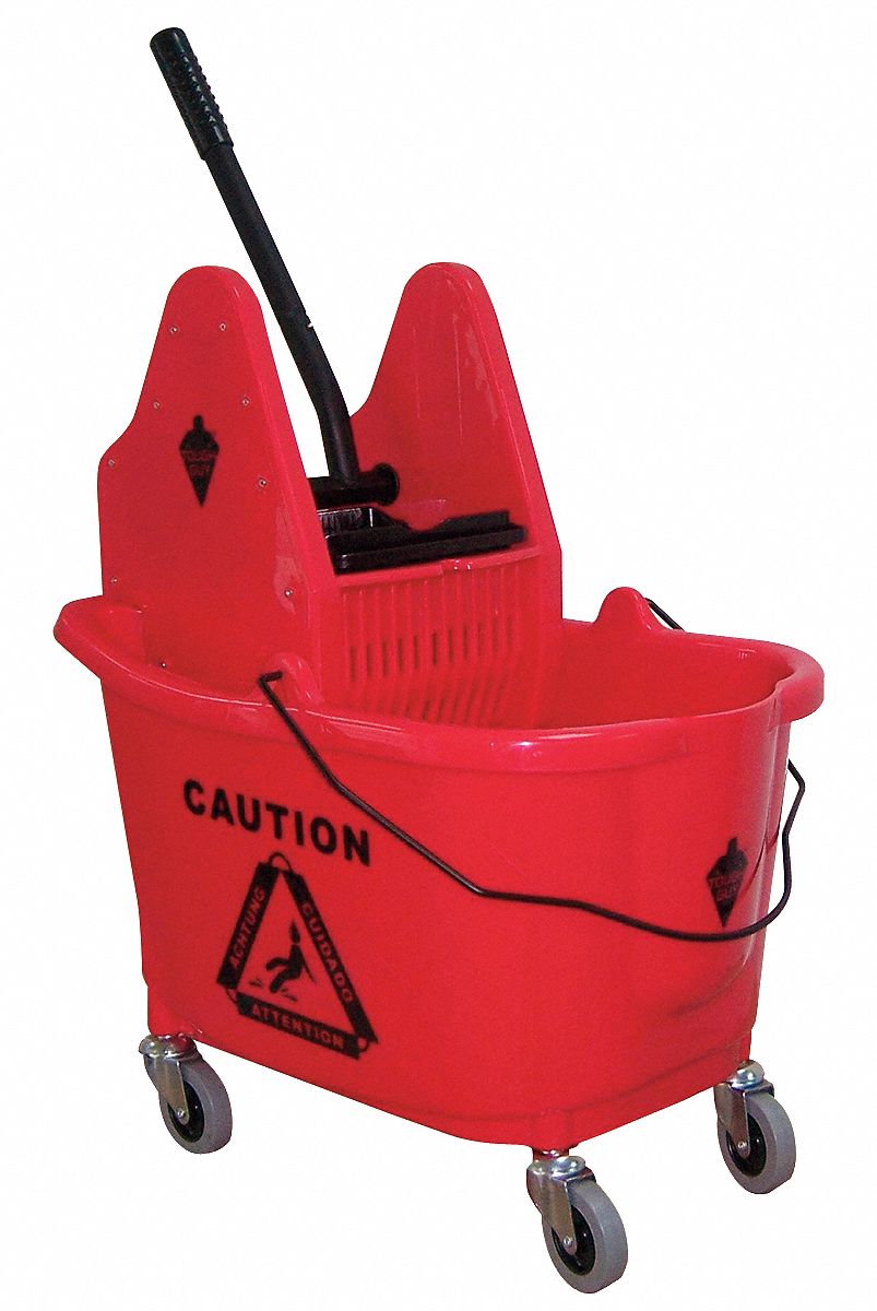 Mop Bucket and Wringer, Red, Down Press