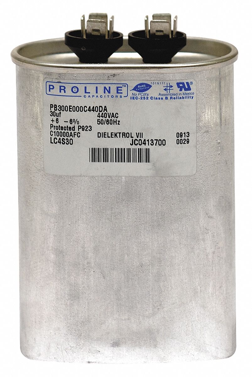 Run Capacitor, 30 MFD, 440 VAC, Oval
