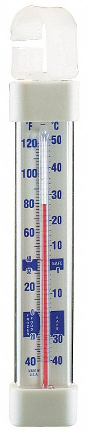 Thermometer, Vert, Hanging, -40 to 120F, NSF