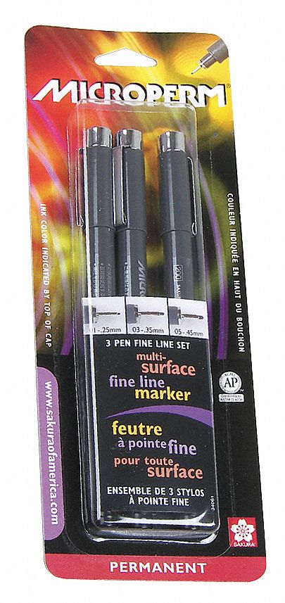 Permanent Pen, Stick, 0.25mm, Black, PK 3