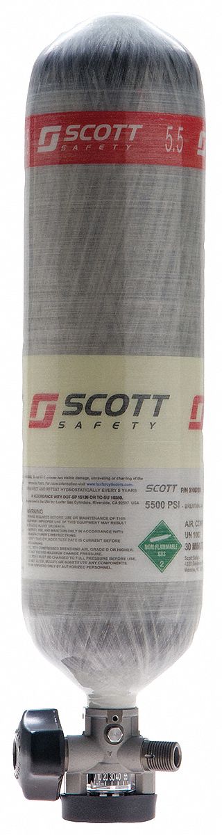SCBA Cylinder, 2216 psi, Carbon Fiber, Gray
