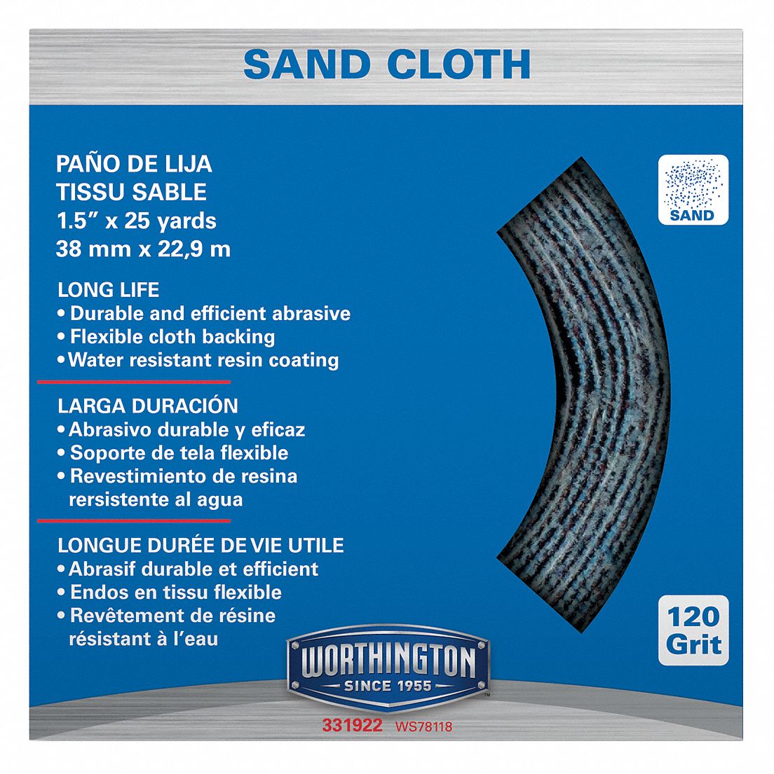 Abrasive Roll, Flexible Cloth, 120G