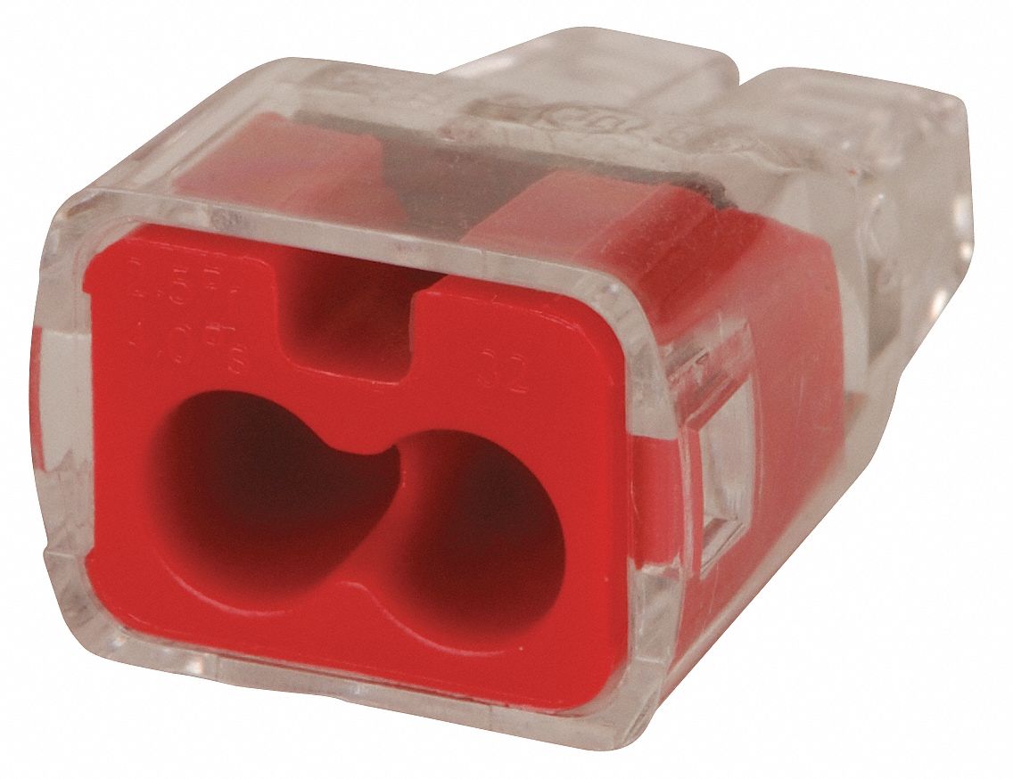 Push-In Connector, 2-Port, Red, PK 300