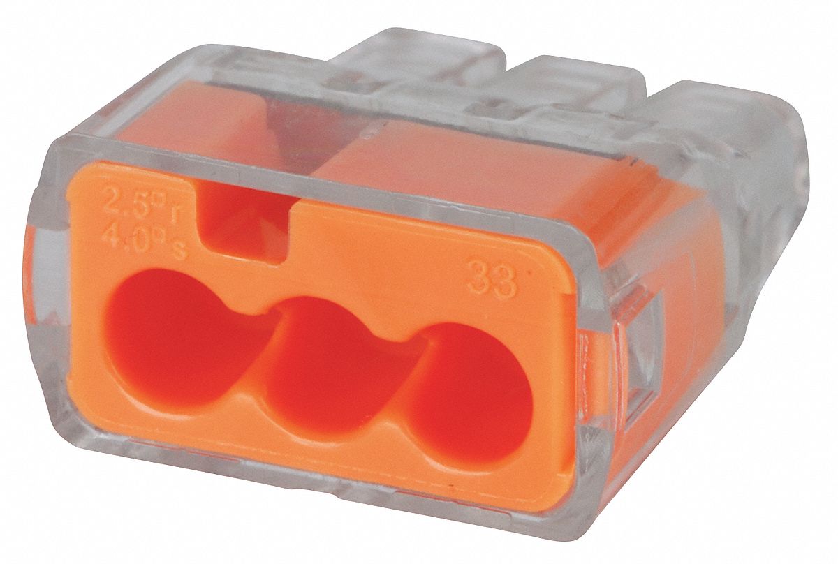 Push-In Connector, 3-Port, Orange, PK 250