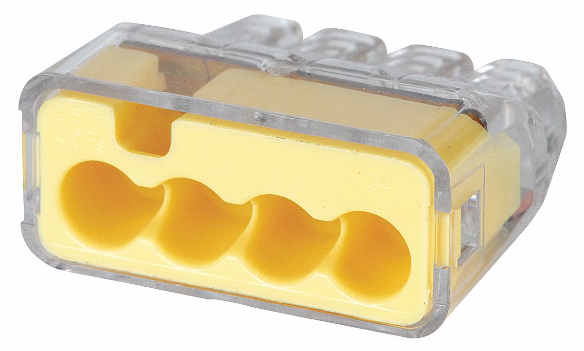 Push-In Connector, 4-Port, Yellow, PK 200