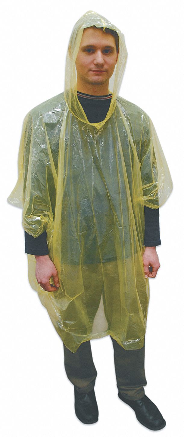 Disposable Poncho, Polyethylene, Yellow