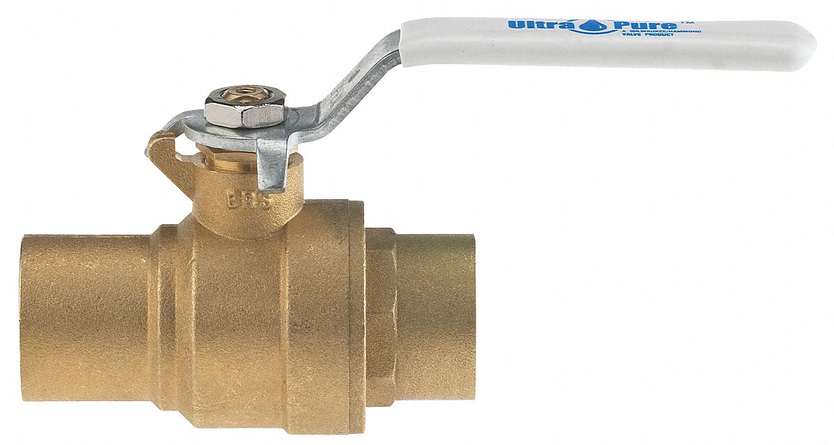 Ball Valve, 2 In, Solder, Brass, Lead-Free