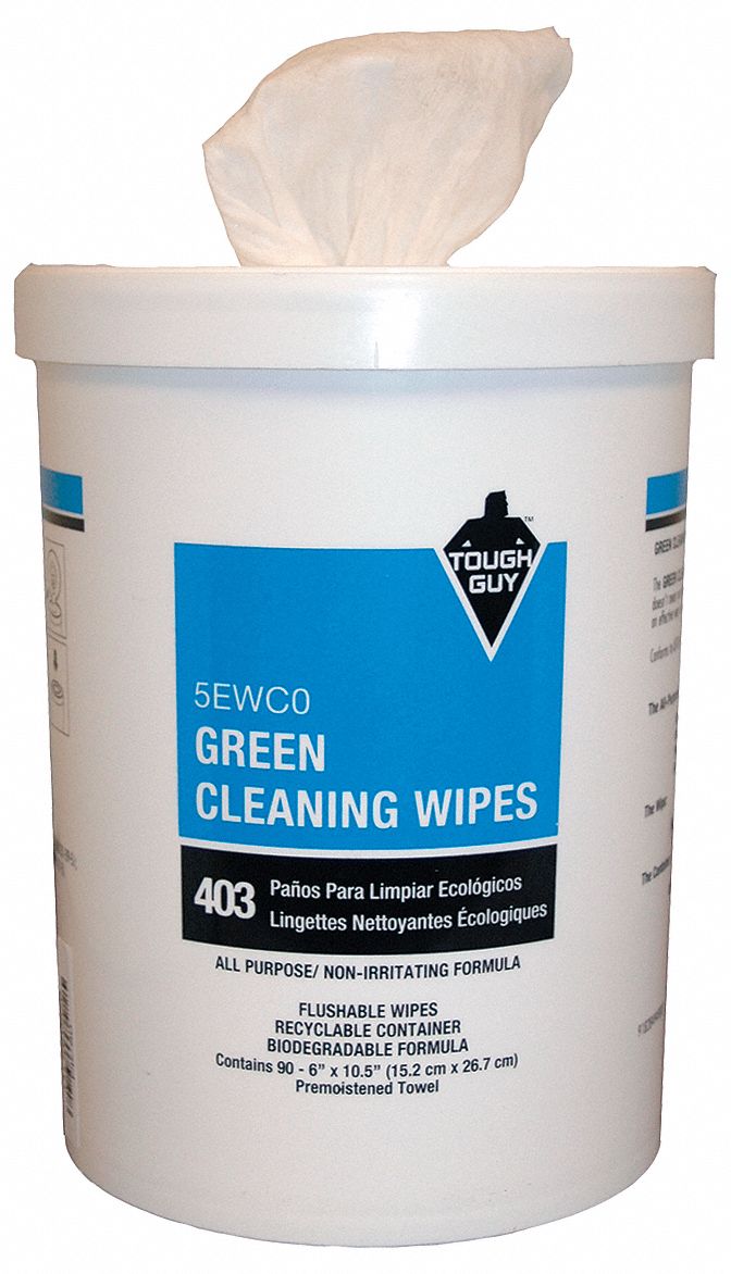 Green Cleaning Wipes, Canister, PK 90