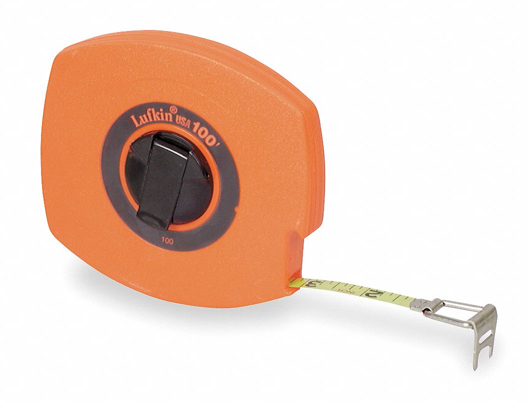 Measuring Tape, Orange, 100 Ft, ABS, Closed
