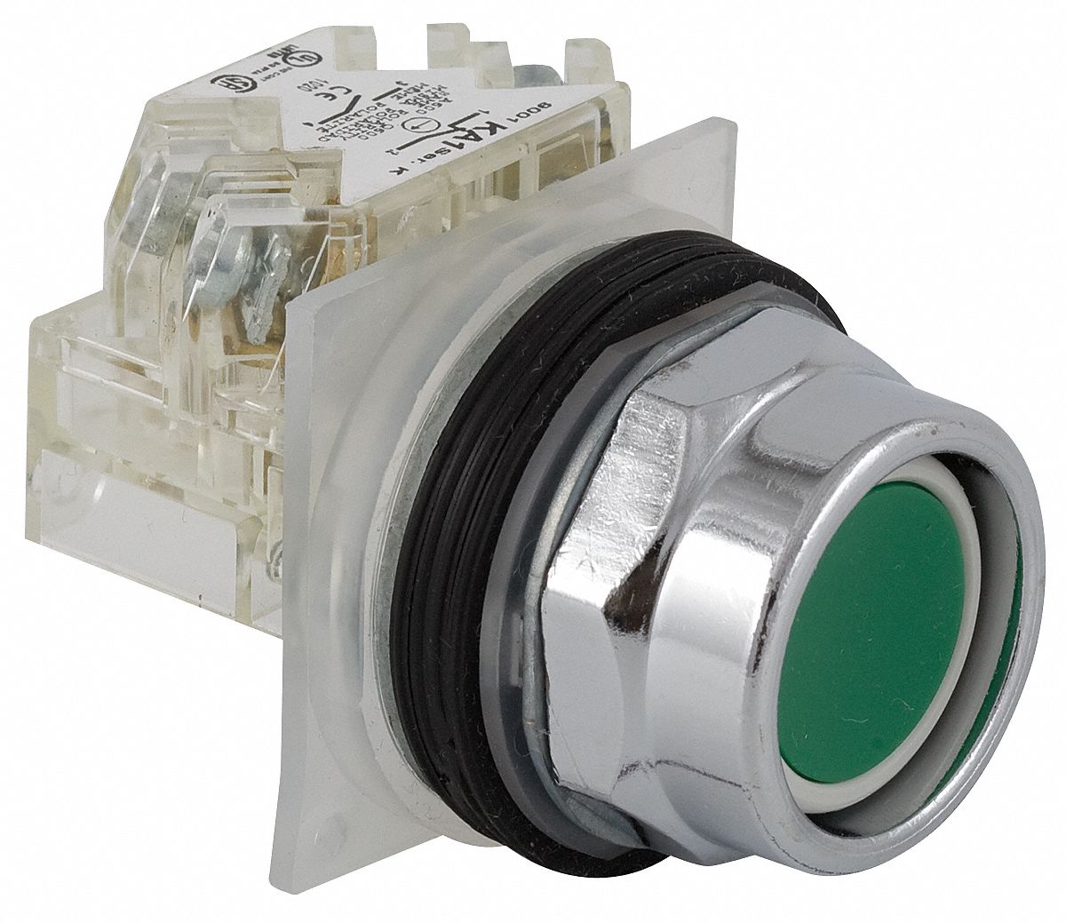 Pushbtn, Non-ill., GR, 30mm, 1NC, Guard