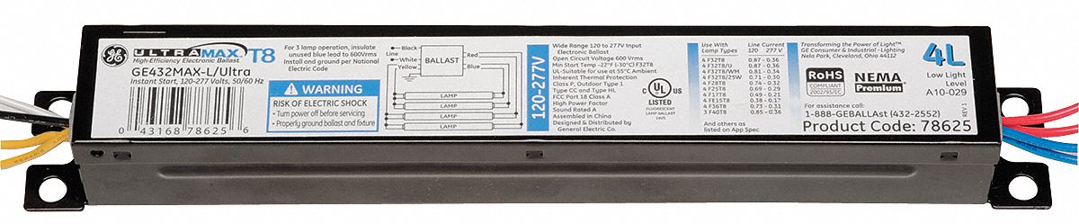 Electronic Ballast, T8 Lamps, 120/277V