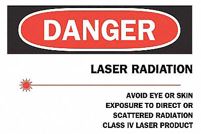 Danger Laser Sign, 7 x 10In, R and BK/WHT