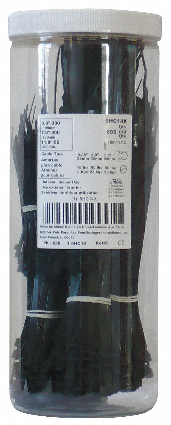 Cable Ties, Outdoor, Blk, 650 Assorted