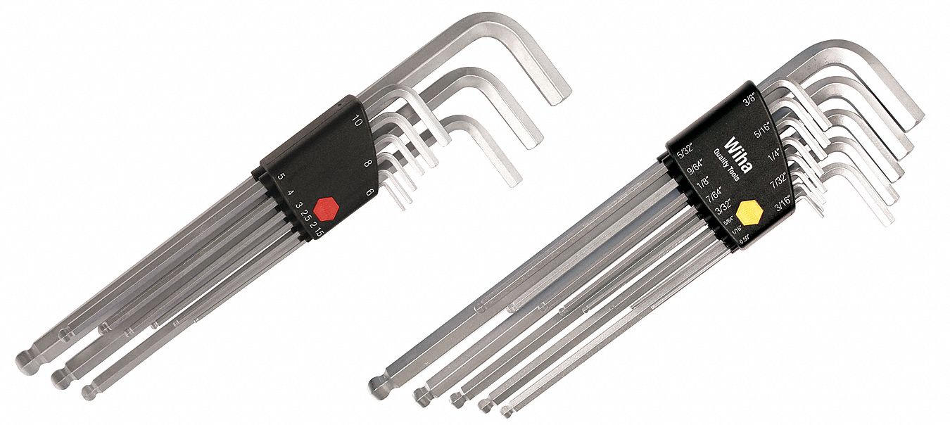 Ball End Hex Key Set, 0.050 - 10mm, L-Shpd