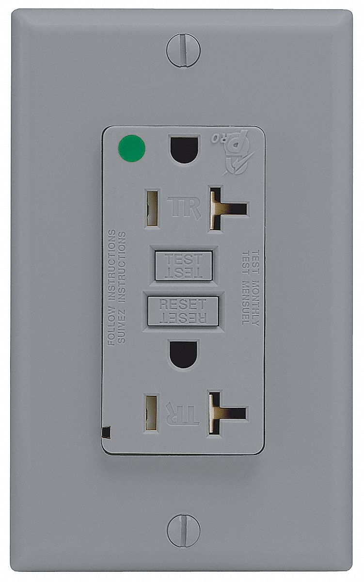 Receptacle, Dup GFCI, 5-15R, Tamper Res, GY