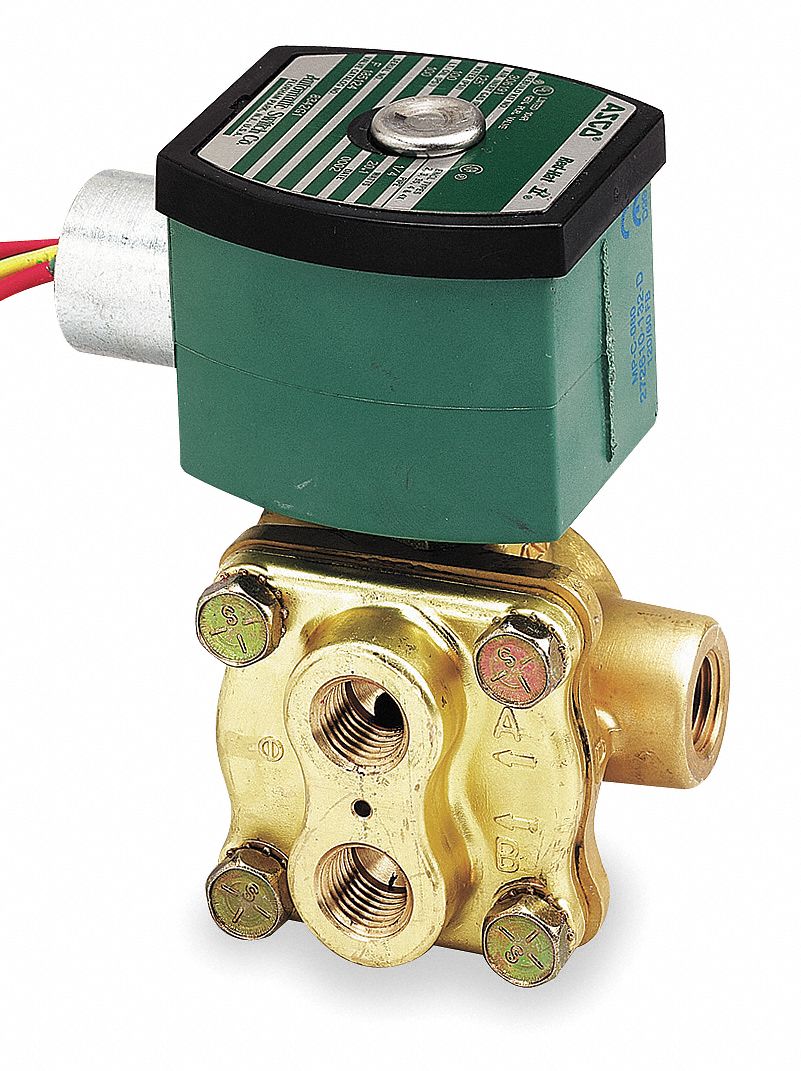 Solenoid Valve, 4 Way, Brass, 1/4 In