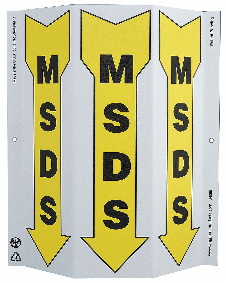 Information Sign, 12 x 9In, BK/YEL, MSDS
