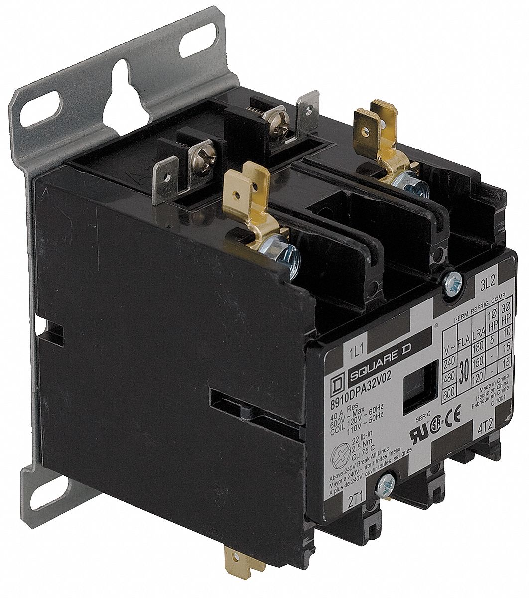 DP Contactor, 480VAC, 30A, Open, 2P