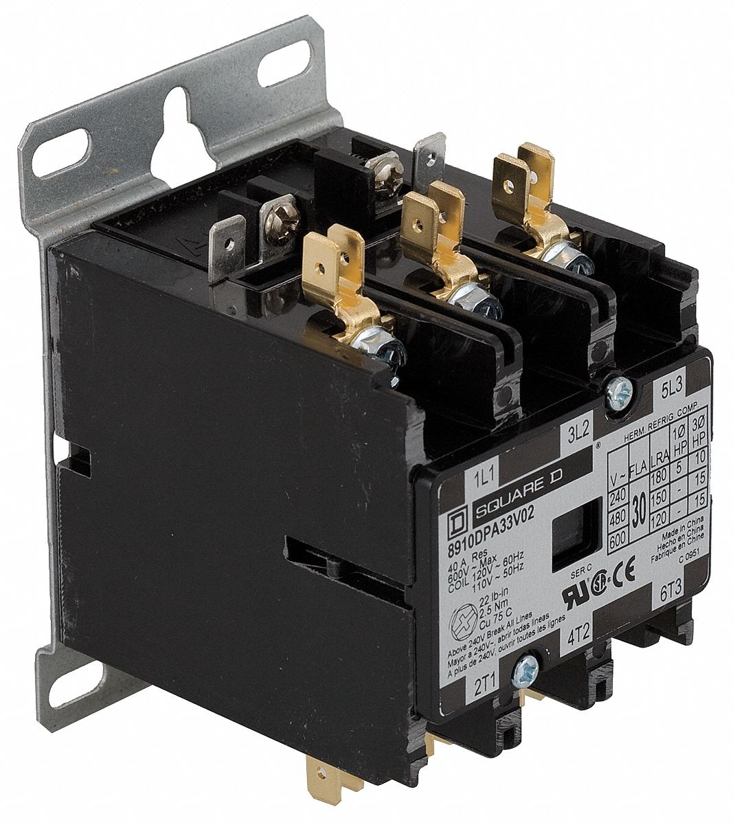 DP Contactor, 120VAC, 20A, Open, 3P