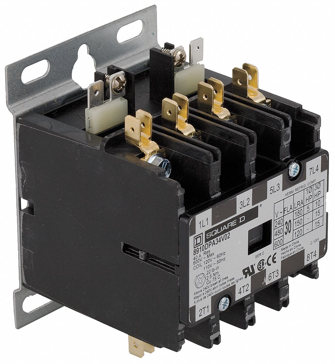 DP Contactor, 24VAC, 30A, Open, 4P