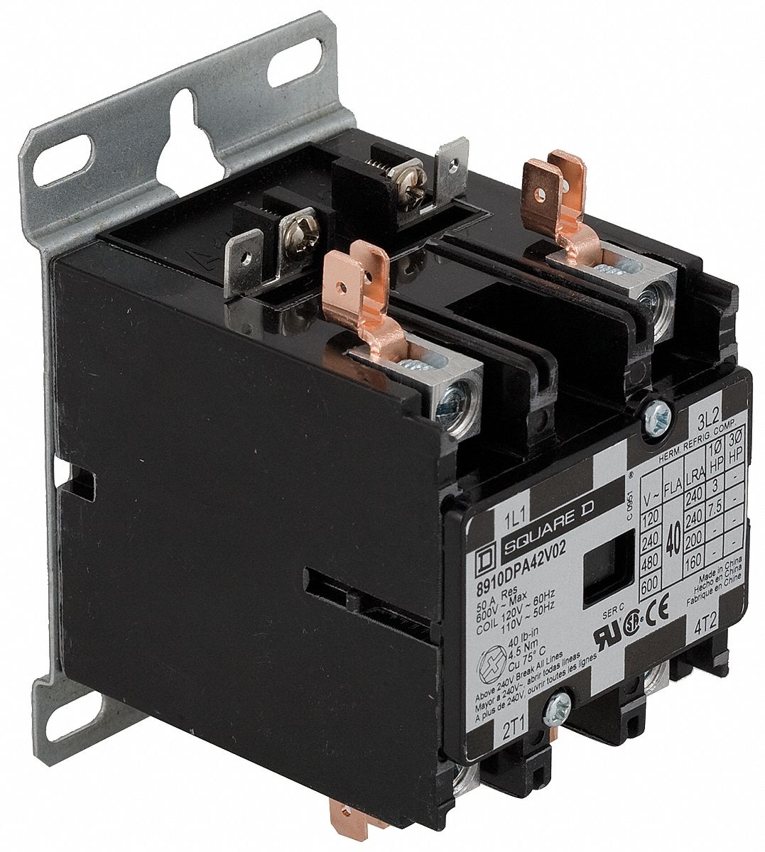 DP Contactor, 120VAC, 40A, Open, 2P