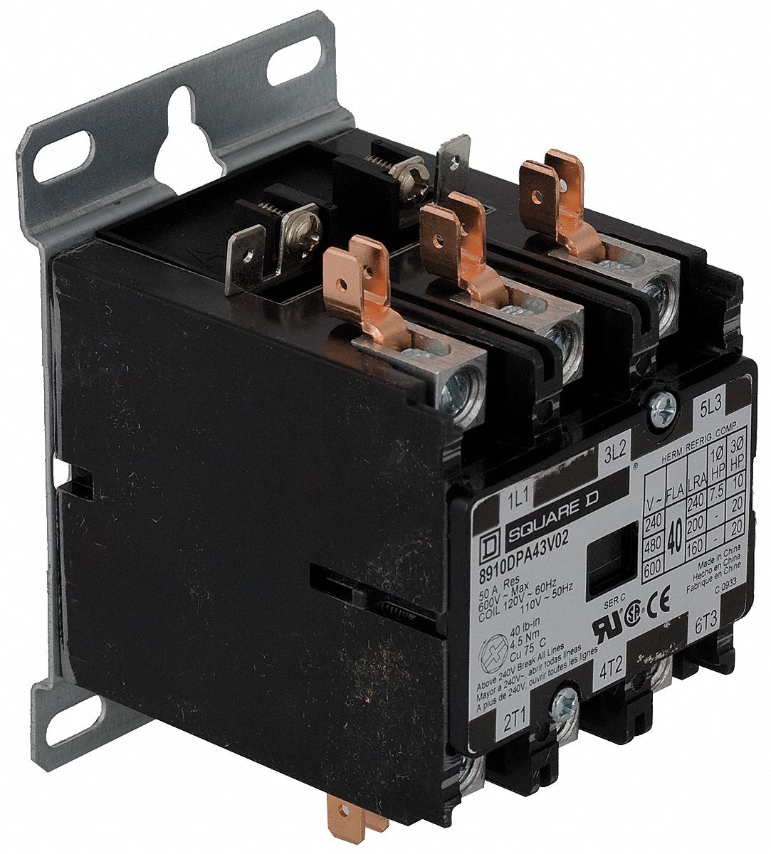 DP Contactor, 24VAC, 40A, Open, 3P