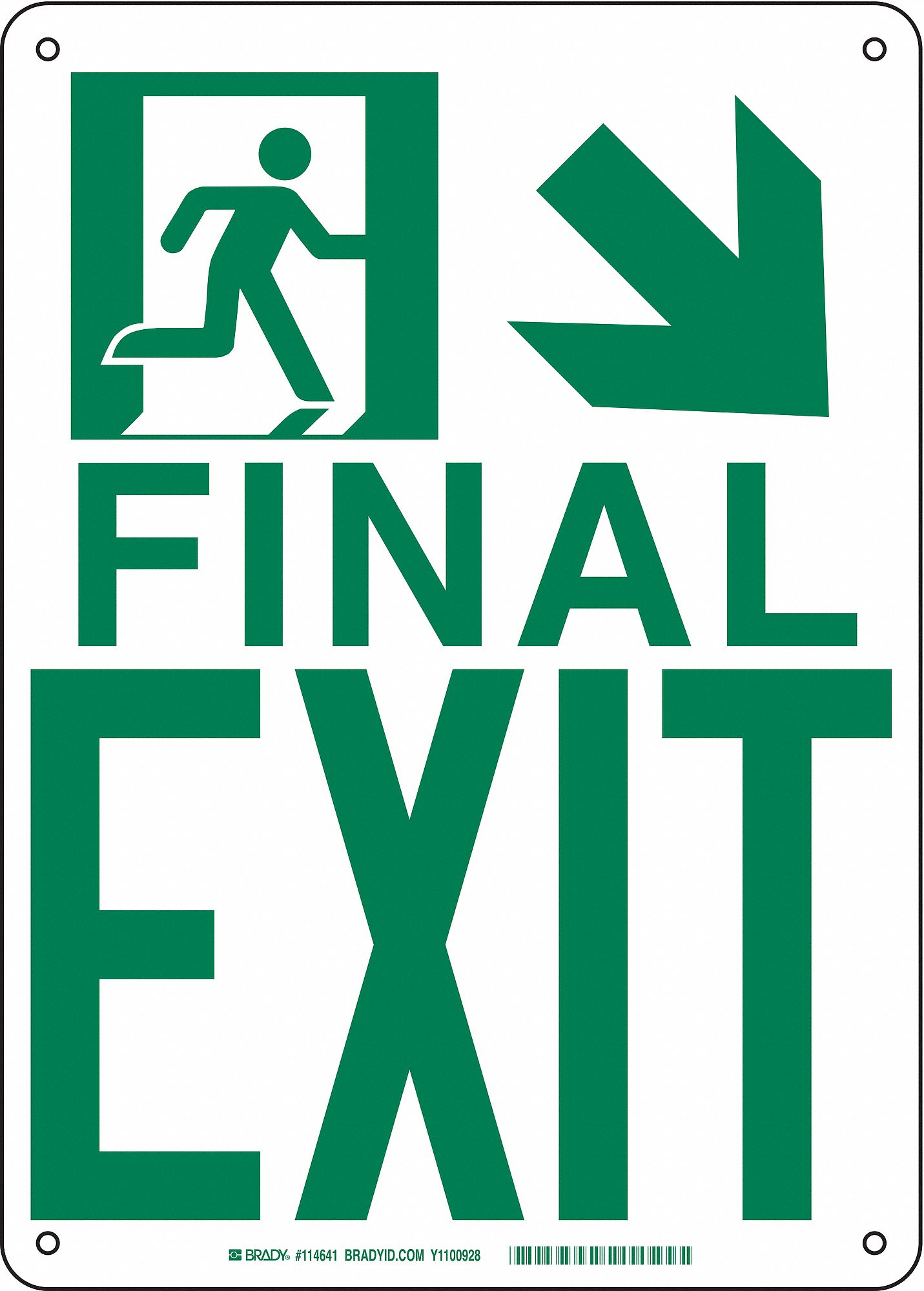 Fire Exit Sign, 14 x 10In, GRN/WHT, ENG