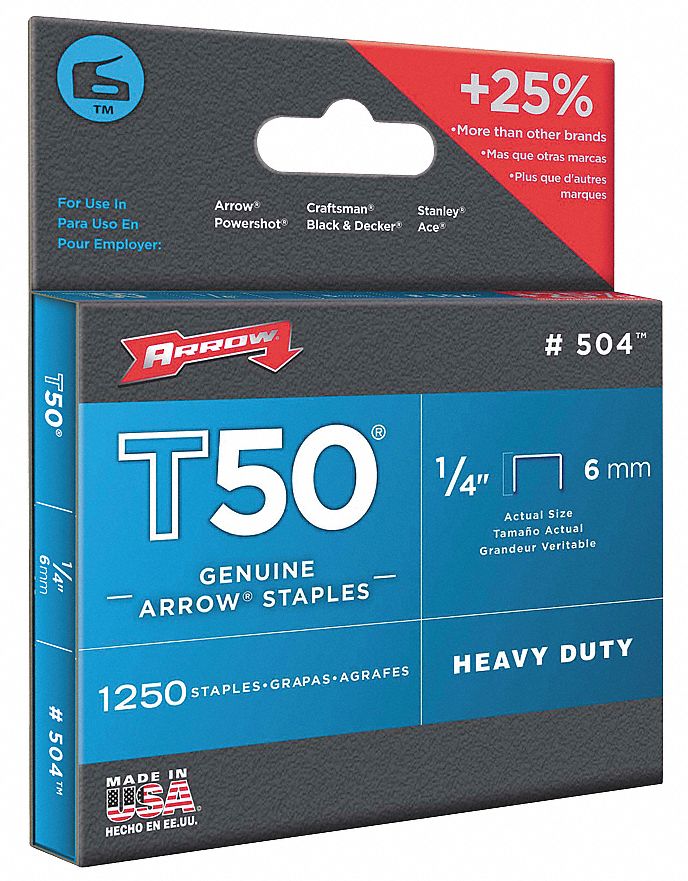 Staples, T50, 3/8x1/4 In L, PK 1250