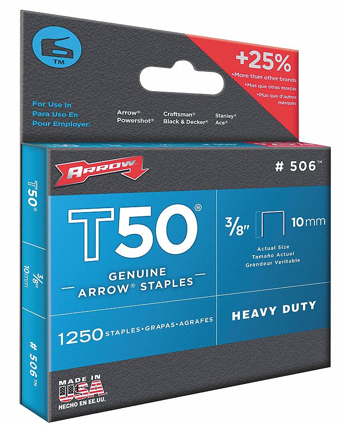Staples, T50, 3/8x3/8 In L, PK 1250