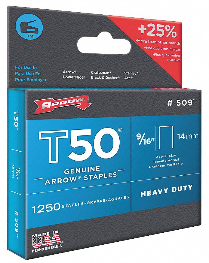 Staples, T50, 3/8x9/16 In L, PK 1250