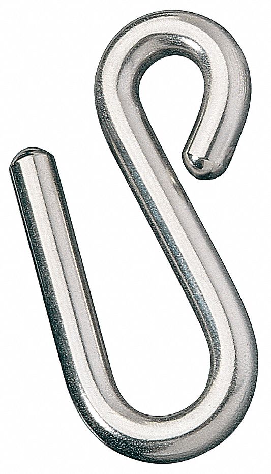 S Hook, Closed Eye, 316SS, 3 7/16 In Length