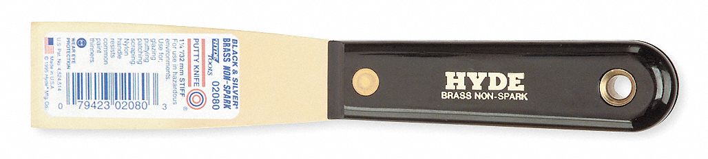 Putty Knife, Stiff, 1 1/4 In, Brass, Nylon