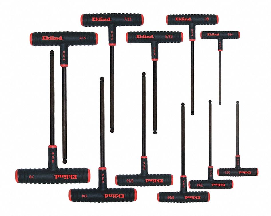 Ball End Hex Key Set, 5/64-1/4In, T-Handle