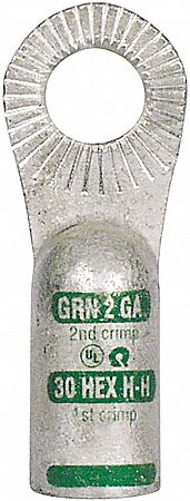 Ring Terminal, Green, 2 AWG, PK10
