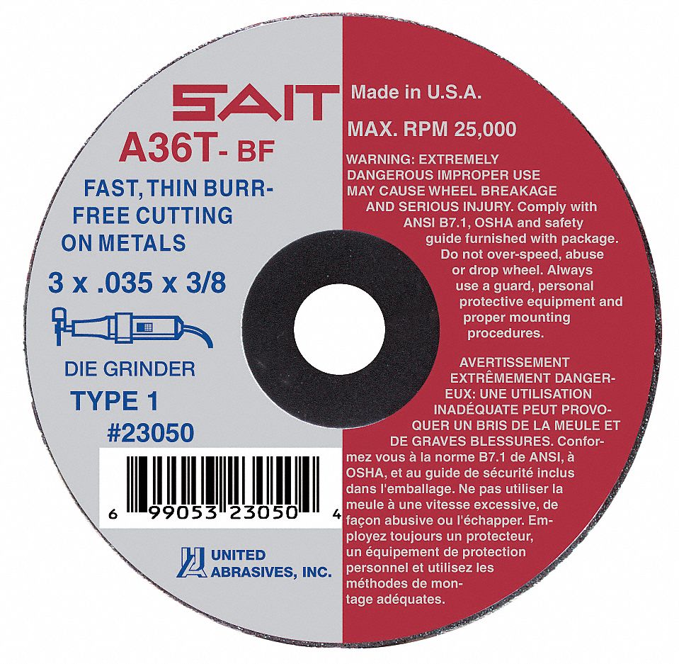 Abrsv Cut Whl, 3In D, 0.625In T, 1/4In AH