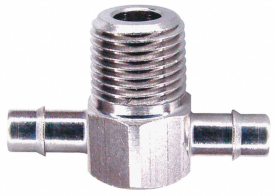 Male Tee, 10-32x0.17 In Barb, Brass