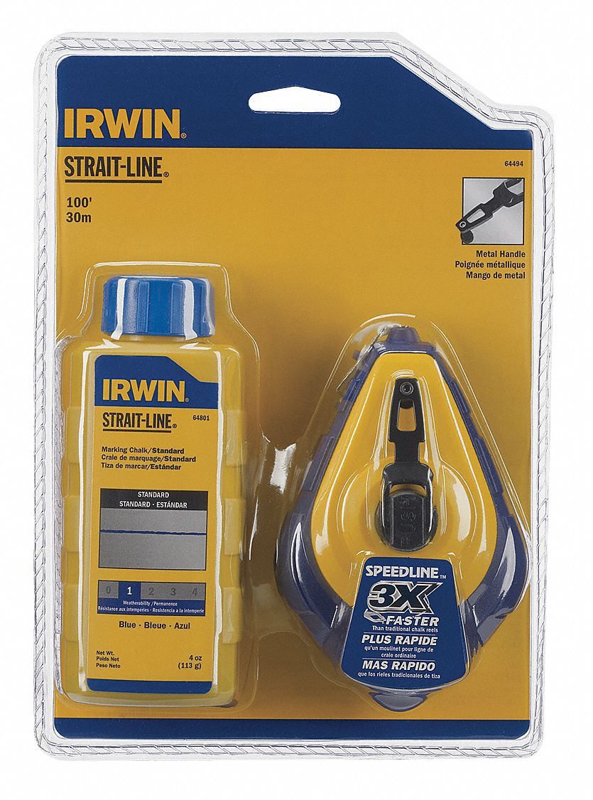 Chalk Line Reel w/Chalk, 100 Ft, 2 Oz