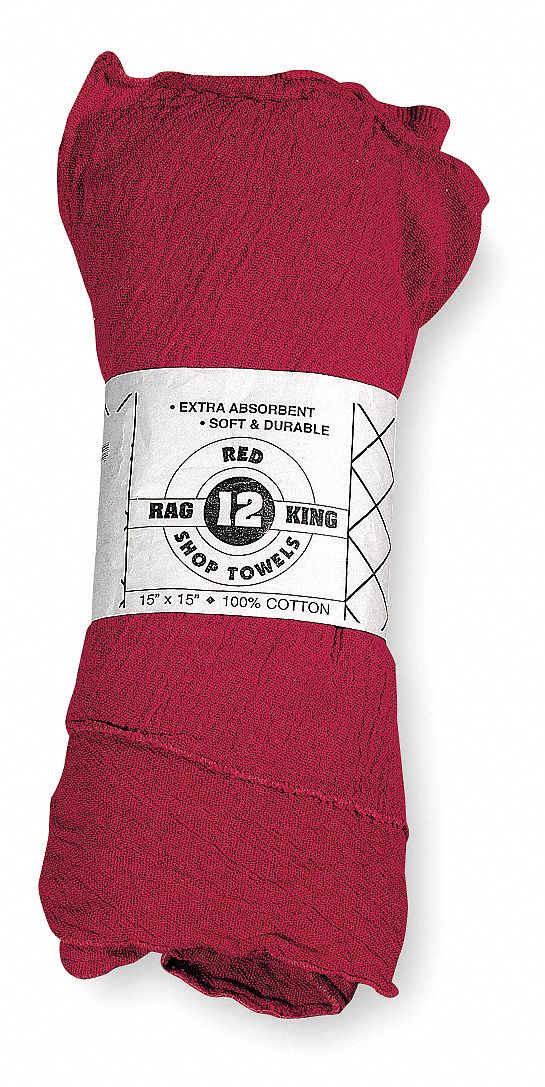 Shop Towels, Cotton, Red, PK12