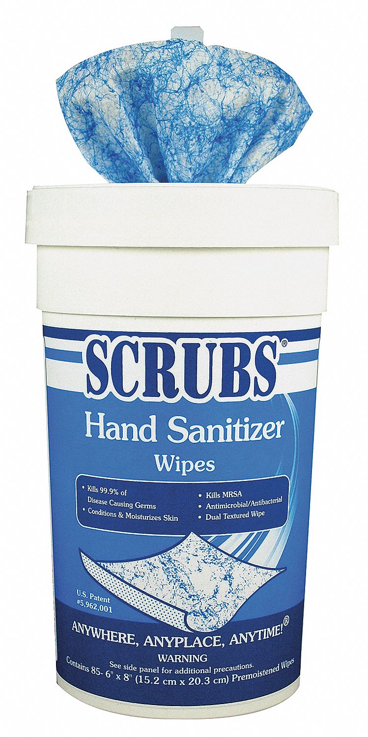 Hand Sanitizing Wipes, White/Blue, PK 85