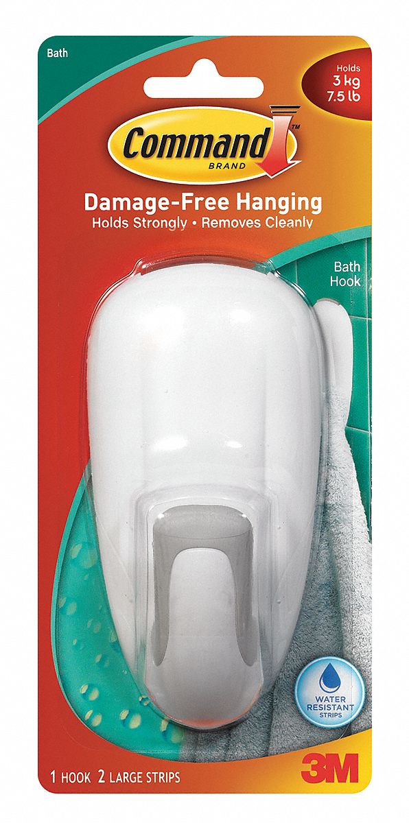 Bathroom Hook, White, Length 5 1/4 In.