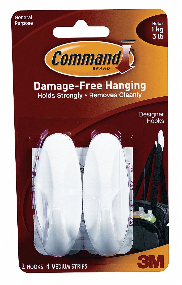 Medium Designer Hook, L 3 1/8 In., Pk 2