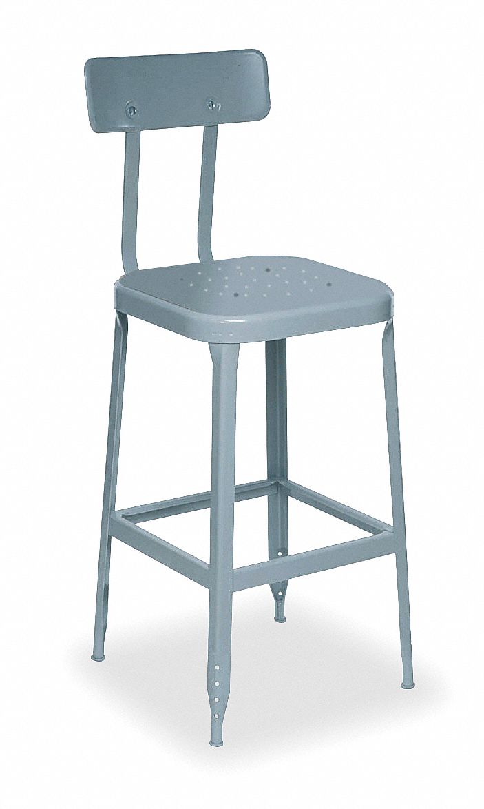 Square Stool with Back, 400 lb., Gray, PK 2