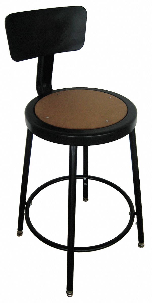 Round Stool w/ Backrest, Black, 24 to 33