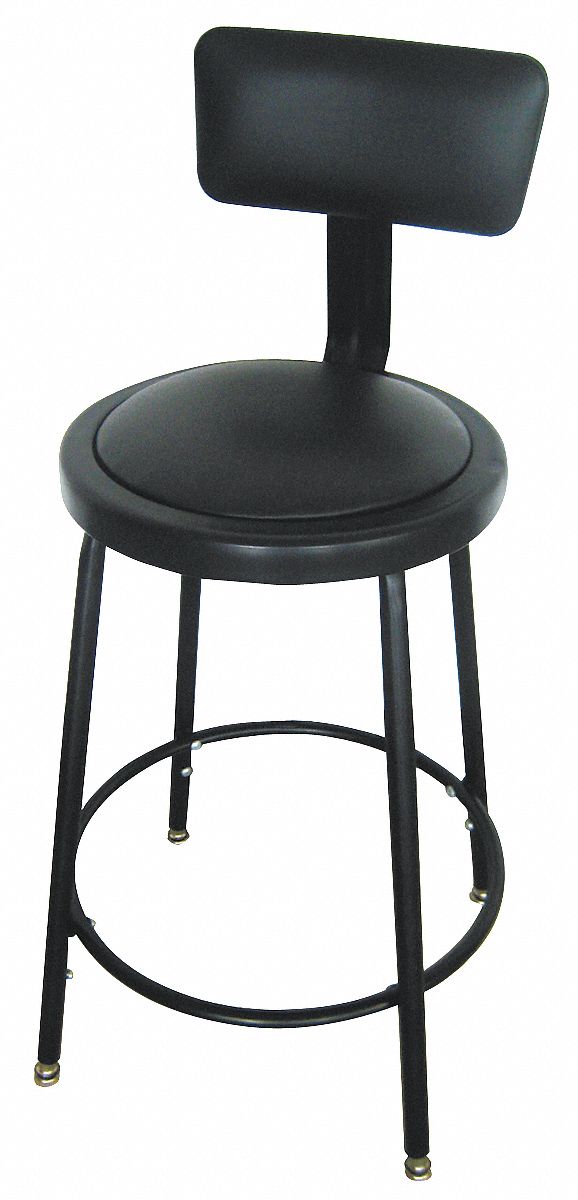 Round Stool w/ Backrest, Black, 24 to 33