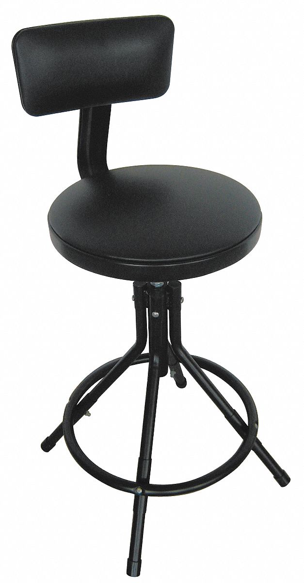 Round Stool w/ Backrest, Black, 24 to 28