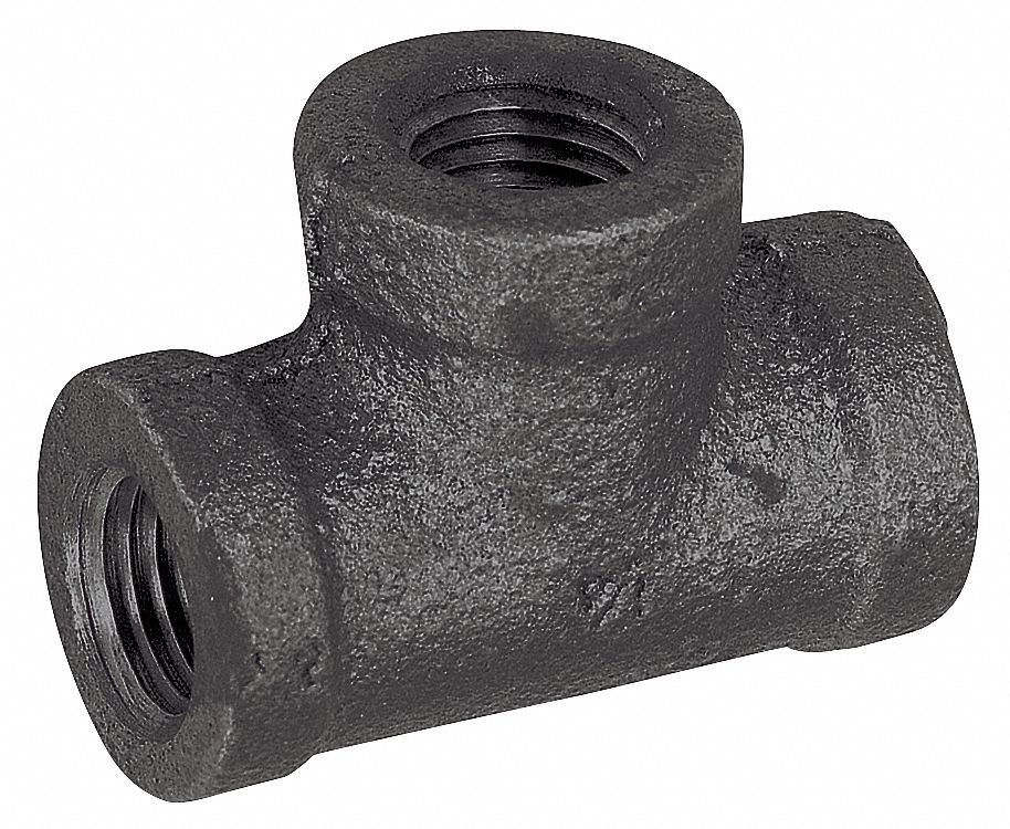 Tee, 1/2 In, NPT, Black Malleable Iron