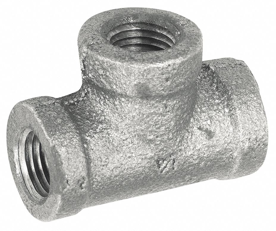 Tee, 1/2 In, NPT, Galvanized Malleable Iron
