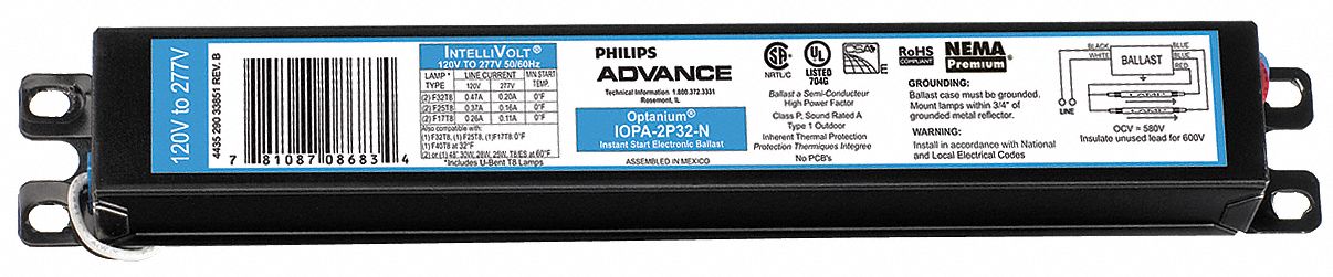 Electronic Ballast, T8 Lamps, 120/277V